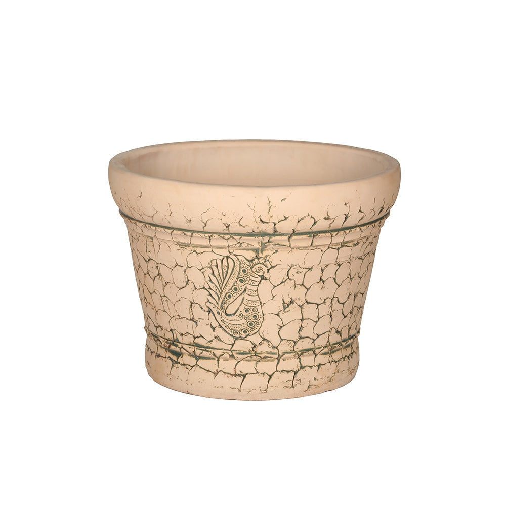 Beige Peacock Terracotta Outdoor Planter