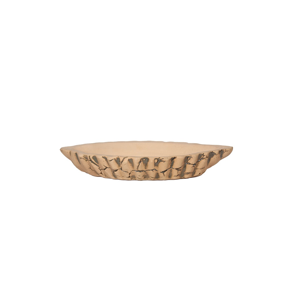 Macetero de terracota beige con forma de ostra