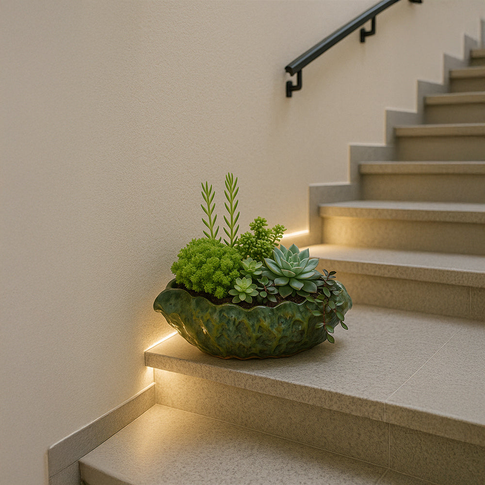 Green Organic Shape Ceramic Planter Bowl