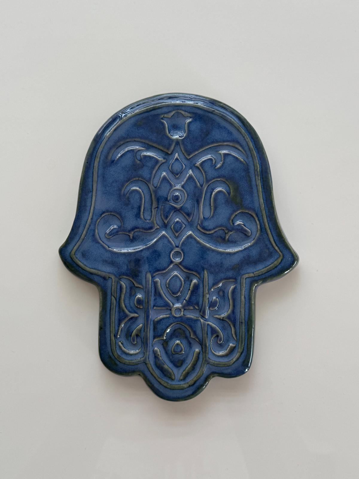 Blue Hamsa Hand Ceramic Wall Art