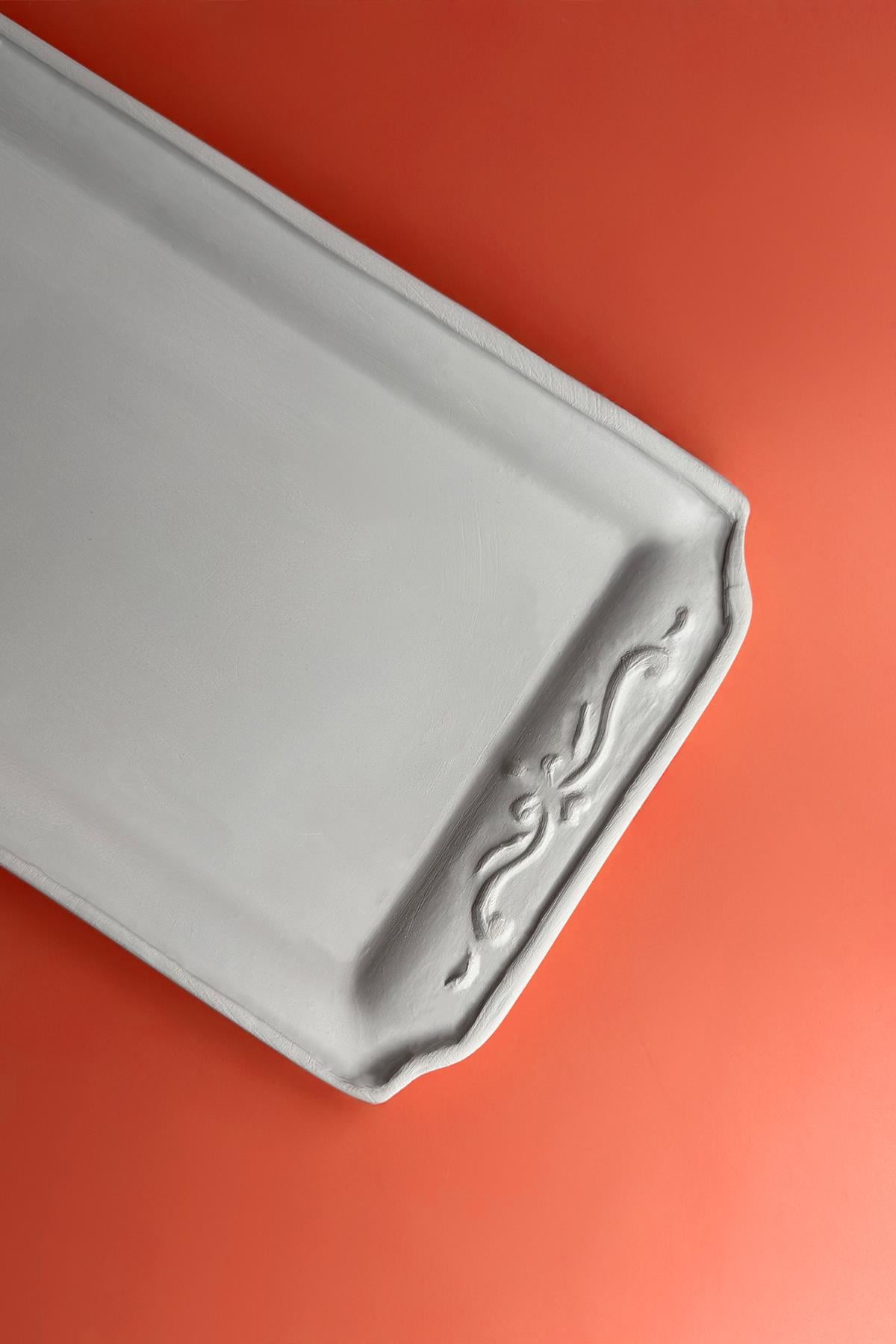 Decorative Patterned Rectangular Tray Ceramic Bisque