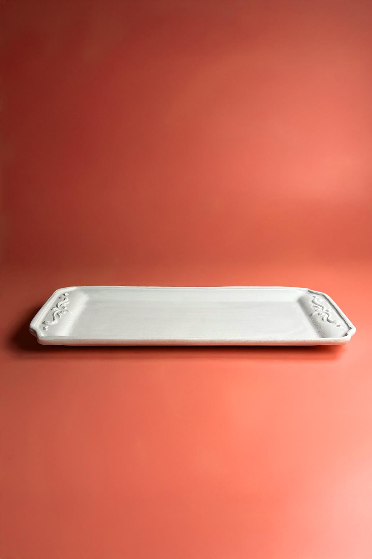 Decorative Patterned Rectangular Tray Ceramic Bisque
