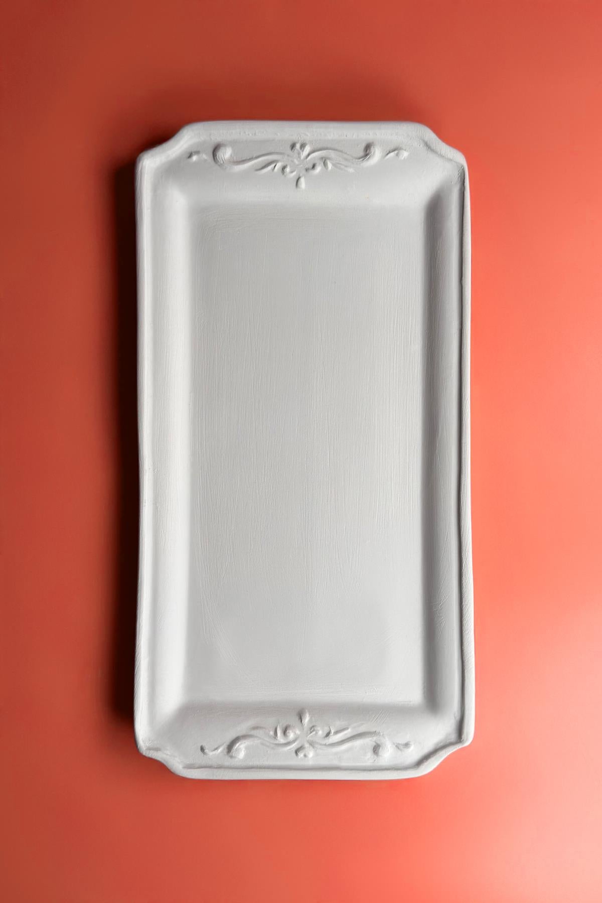 Decorative Patterned Rectangular Tray Ceramic Bisque