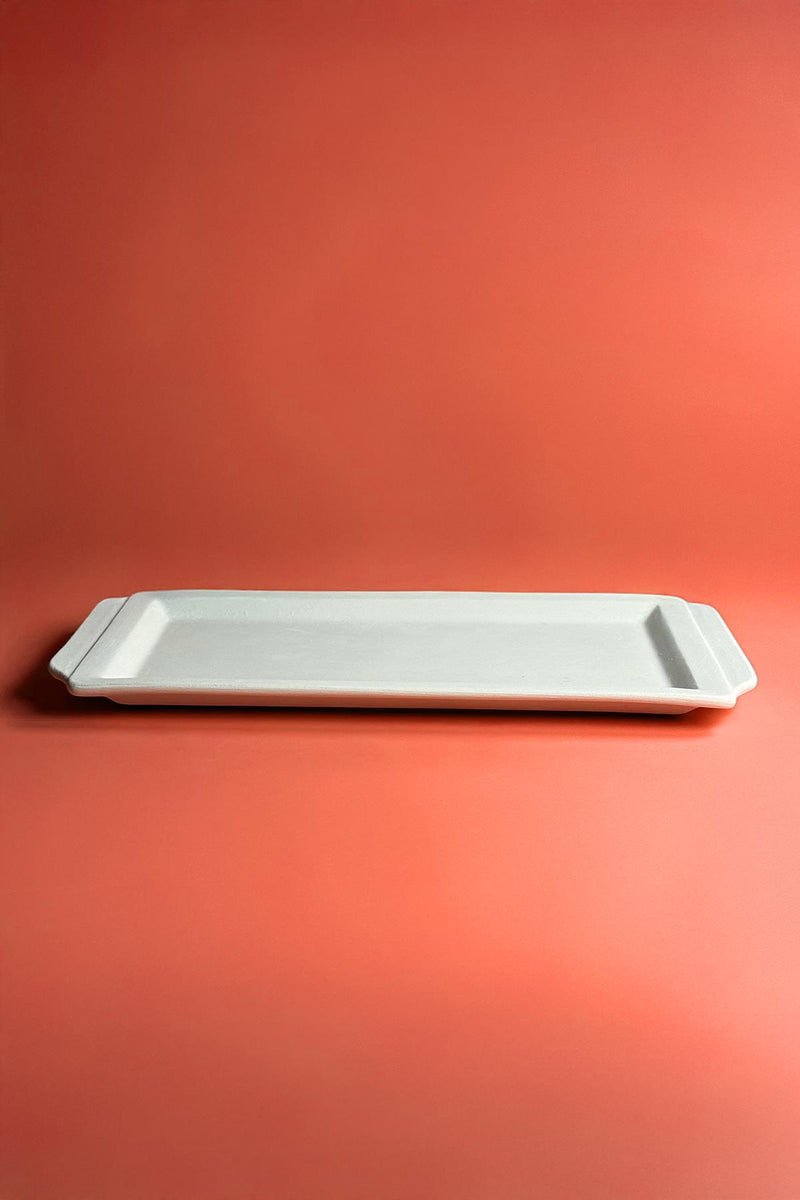 Flat Handled Serving Tray Ceramic Bisque