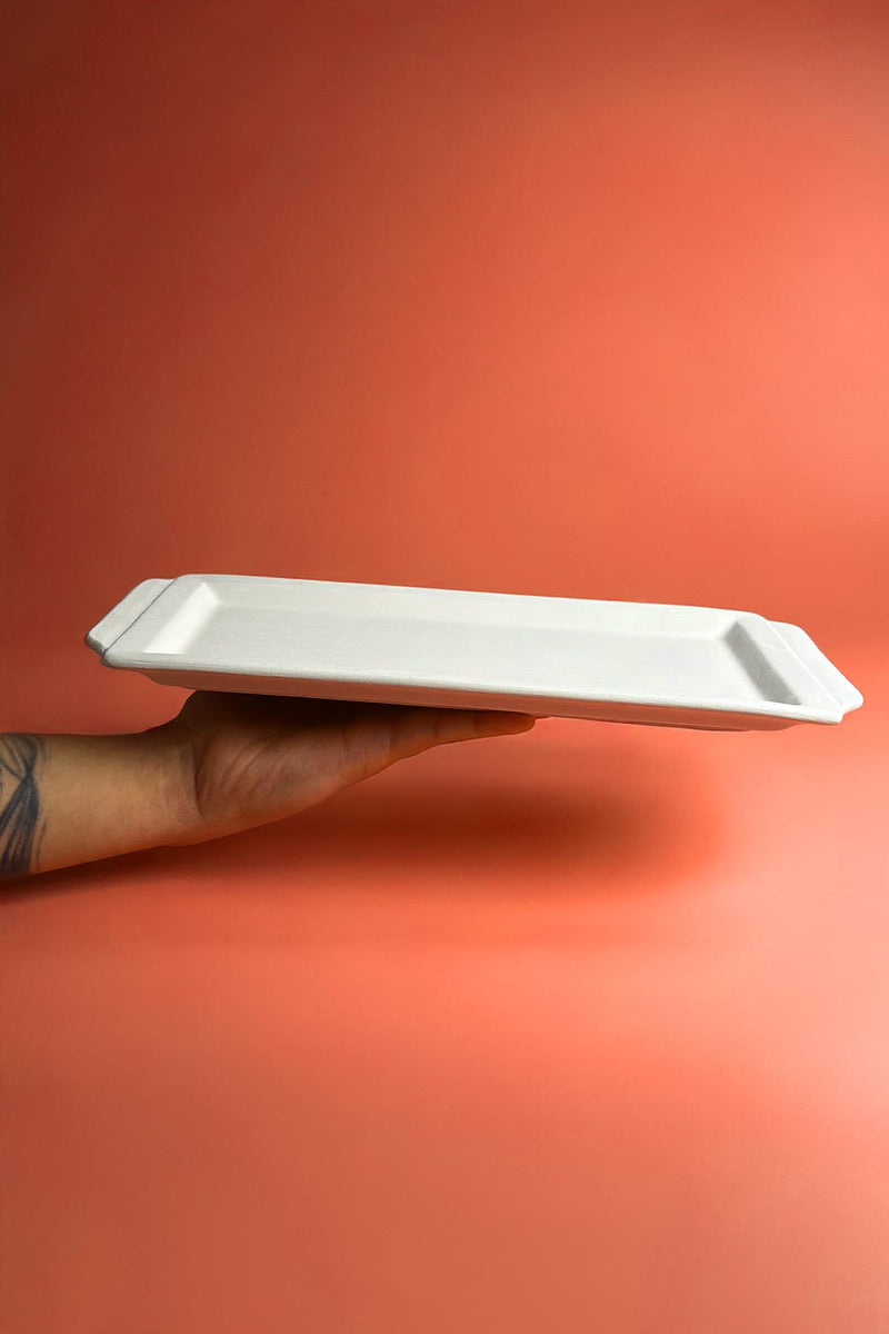 Flat Handled Serving Tray Ceramic Bisque
